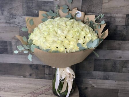 100 white roses bouquet in San Diego from Lilac Florist