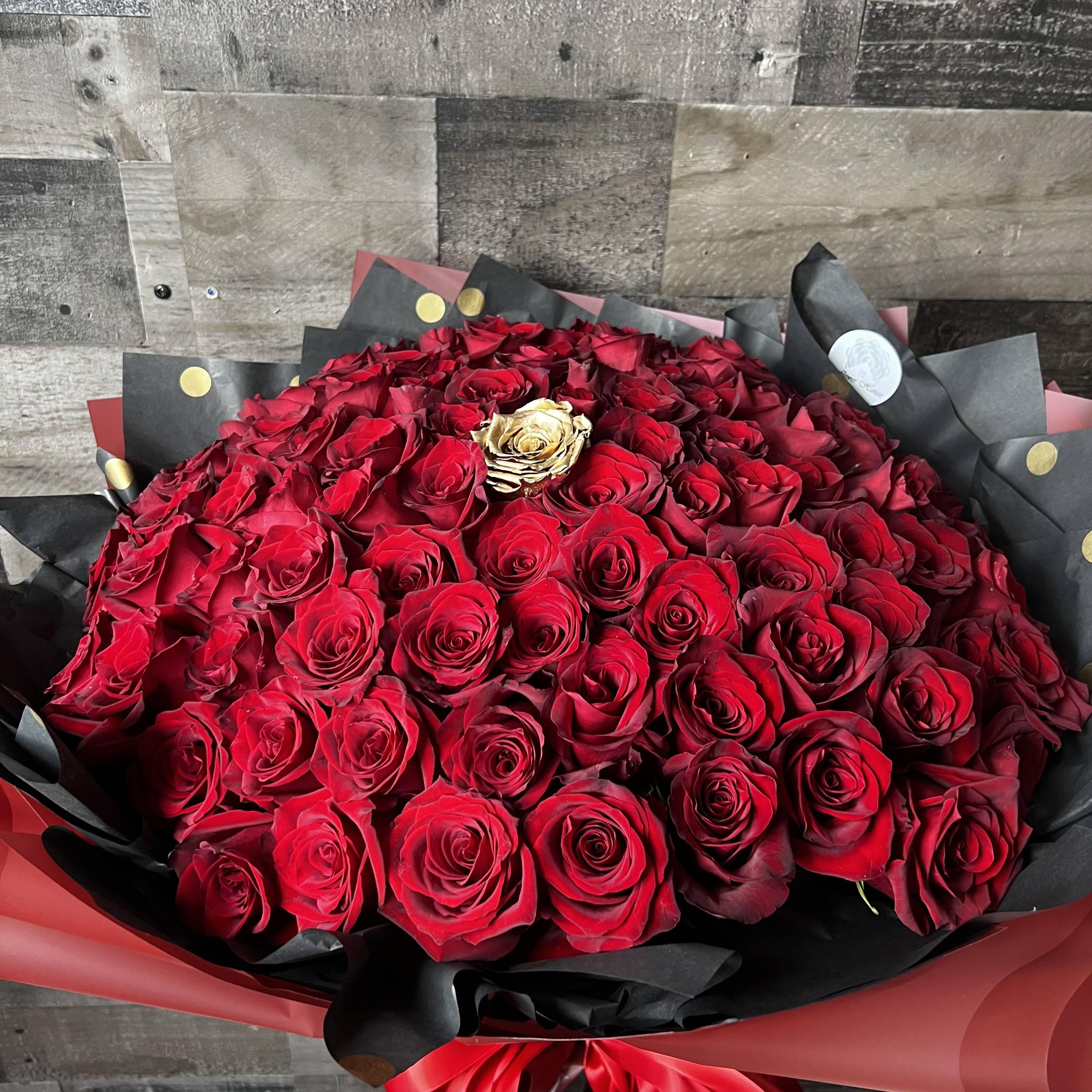 red roses with gold