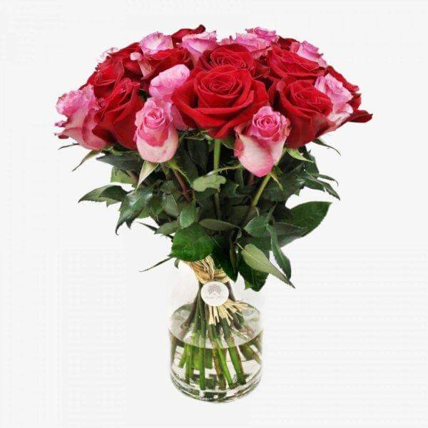 25 red and pink roses bouquet