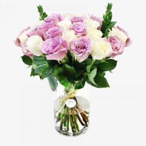 25 white and purple roses