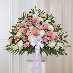 Heartfelt Sympathies Pink & White Standing Basket