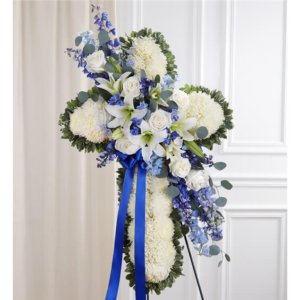 Peace & Prayers Blue & White Standing Cross