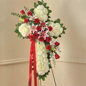 Red Rose And Lily Standing Cross