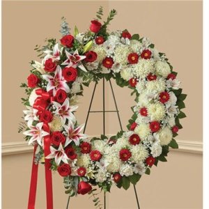 Red Rose And Lily Standing Wreath