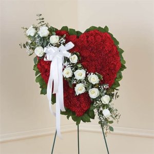 Red Solid Standing Heart With White Roses