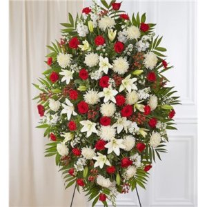 Red & White Sympathy Standing Spray