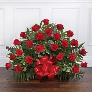 Thoughts And Prayers Fireside Basket - Red Roses