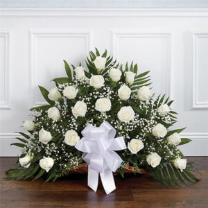 Thoughts And Prayers Fireside Basket-White Roses