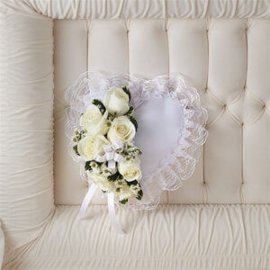 White Satin Heart Casket Pillow