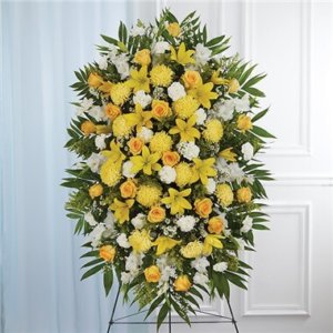 Yellow & White Sympathy Standing Spray - Lilac Flower Shop