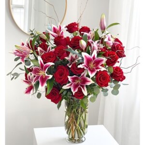 Two Dozen Red Roses with Lilies in San Diego, CA from Lilac Florist